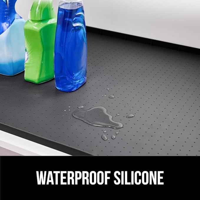 GORILLA GRIP Waterproof Silicone Under Sink Mat with Raised Lip for Kitchen and Bathroom, Cabinet Shelf Liner Stay in Place Mats Dishwasher Safe Drawer Liner, Organizer Tray, 19 x 34 in, Black - Image 3