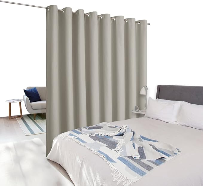 NICETOWN Noise Reducing Room Dividers Curtains Screens Partition Panels, Wide Width Grommet Top Divider for Living, Bedroom, Baby Room (One Pack, 7ft Tall x 15ft Wide, Natural) - Image 9