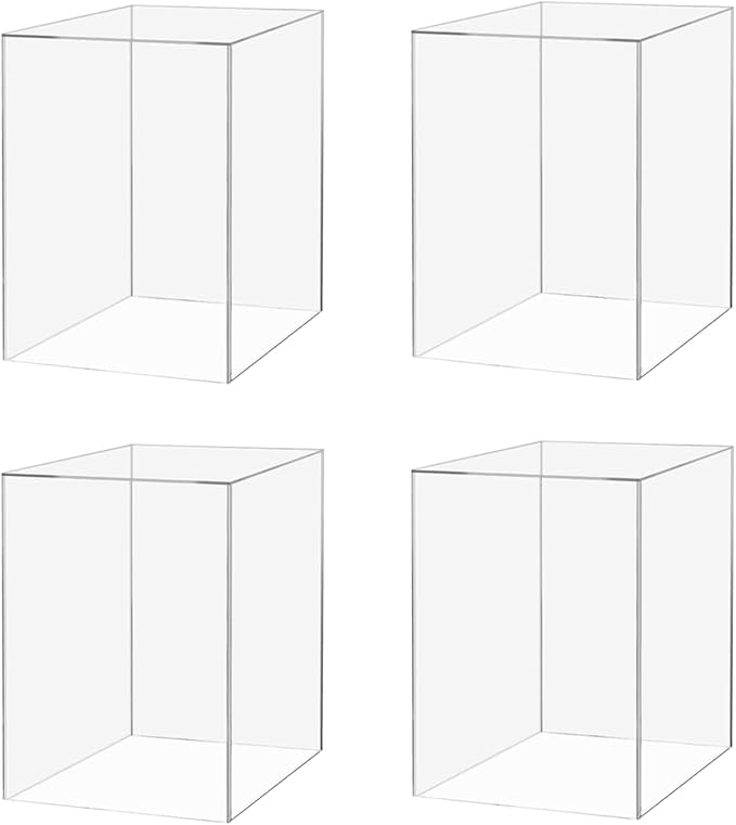 4 Pack Acrylic Cube Clear 6" x 6" x 9" Flower Vase Decorative Centerpiece Box for Homes and Weddings No Lid No Assembly by Marketing Holders by MarketingHolders