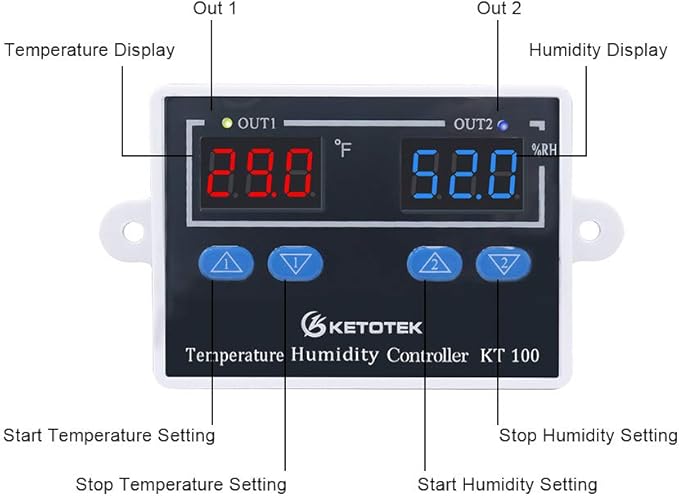 KETOTEK Temperature Humidity Controller Digital Thermostat Module 120V, Heating Cooling Humidification and dehumidification Control 110V 10A, Fahrenheit Display - Image 8