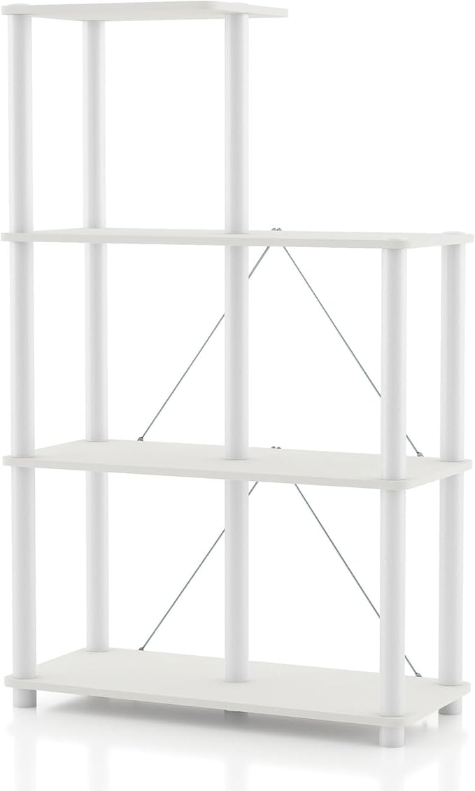 Homes: Inside + Out Apexa Modern 5-Cube Ladder Shelving Units, Collectibles Display Shelves, Easy Assembly Standing Shelf, Home Storage Organizer for Living Room, Bedroom, Office, White by HOMESInsideOut