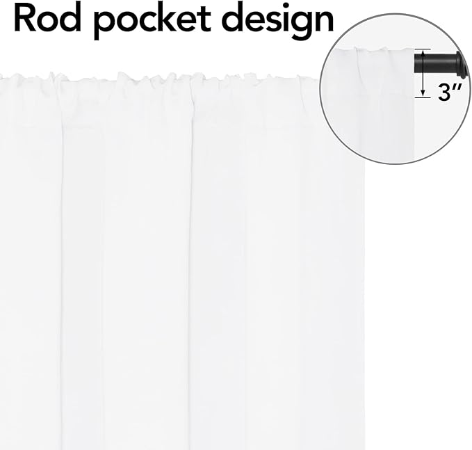 Easy-Going Rod Pocket Blackout Curtains for Bedroom, Room Darkening Window Curtains for Living Room, Thermal Insulated Noise Reduction Solid Window Drapes, 2 Panels(52x56 in, White) - Image 2