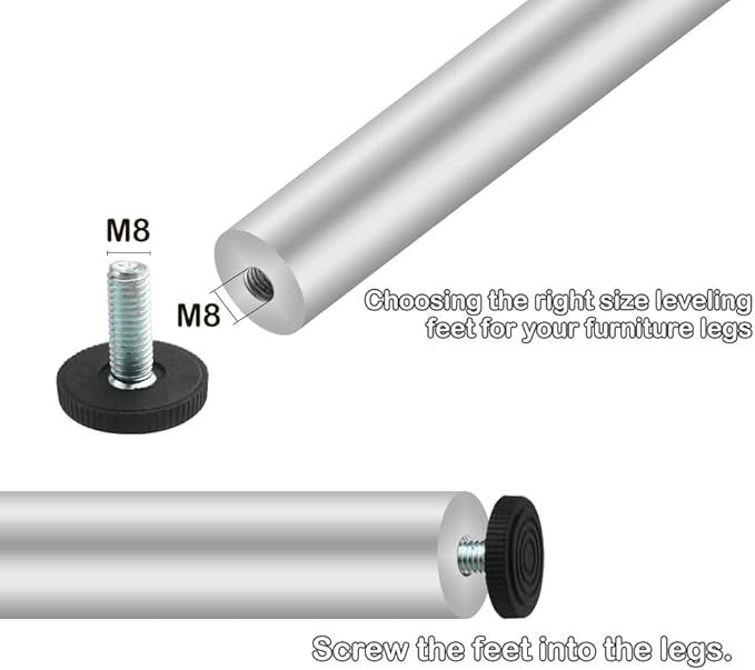 TOVOT 24PCS M8×1.25mm(Pitch) Furniture Leveling Feet Table Feet Screw on Adjustable Furniture Levelers for Chair Cabinet Sofa - Image 4