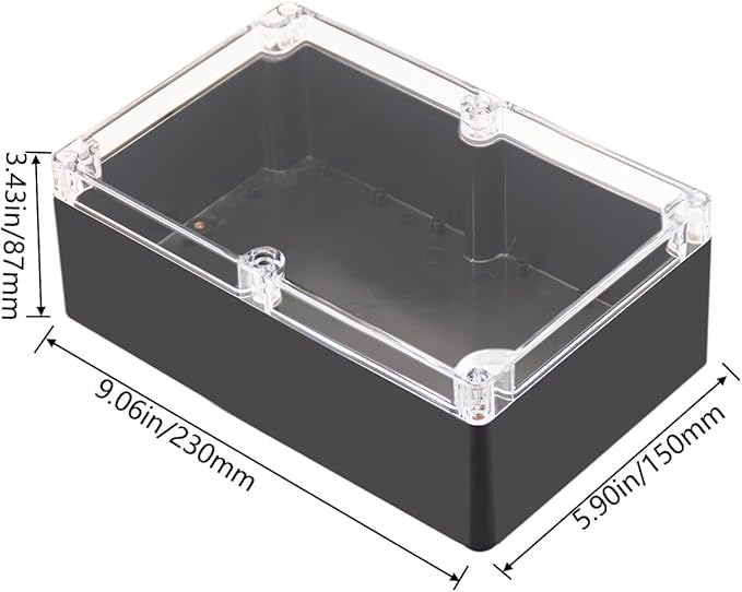 Project Box IP65 Waterproof Junction Box ABS Plastic Black Electrical Boxes DIY Electronic Project Case Power Enclosure Clear Cover 9.06"x5.91"x3.35" - Image 2