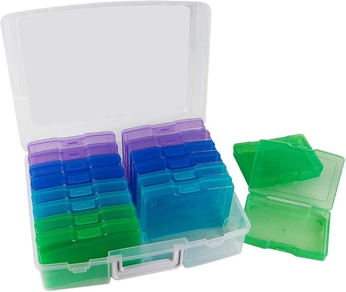 novelinks Transparent 4" x 6" Photo Organizers and Photo Storage Box with Handle, 16 Inner Photo Cases, Portable Picture Organizers & Photo Storage Containers (Cool-Colored) - Image 4