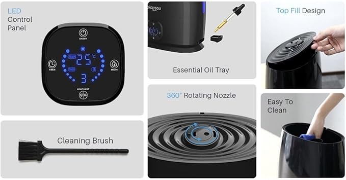 Okaysou Humidifiers, 6L Smart Humidifier and Diffuser for Bedroom Large Room W/Remote Control, Filterless, 50 Hour Top Fill Cool Mist Humidifiers with Humidistat for Babies, Plant, Sleep Mode, Timer - Image 8