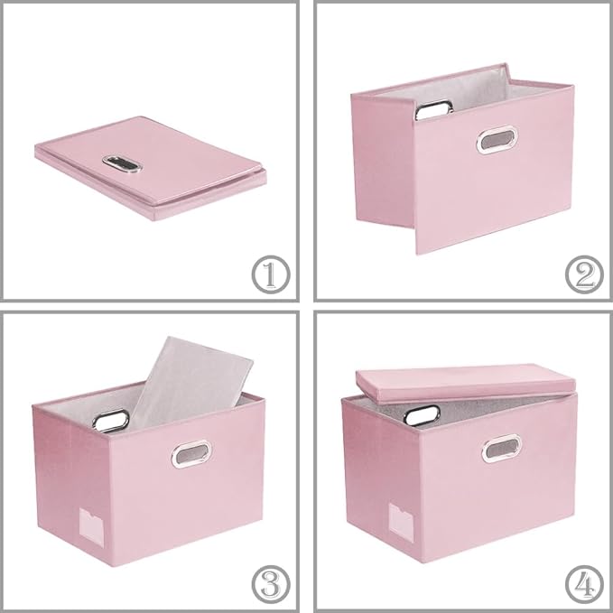 PRANDOM Collapsible Storage Bins with Lids [3-Pack] Leather Fabric Foldable Storage Boxes Organizer Containers Baskets Cube with Cover for Bedroom Closet Office Nursery Pink (14.9x10.8x10) - Image 5