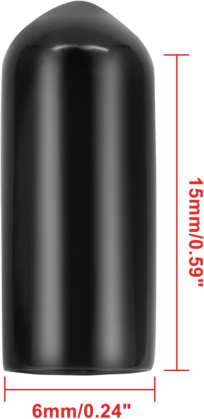 24 Pcs Round Rubber End Caps, 1/4" (6mm) ID Vinyl Flexible Screw Thread Protectors, Black Bolt End Caps for Metal Tubing Rod Bolt - Image 2