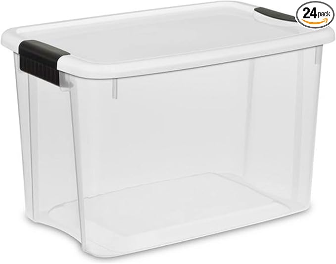 Sterilite 24-Pack Ultra Latching Box, Storage Bins with Lids, Clear Plastic, 30 Quart - Heavy-Duty Organizing Containers for Closet, Bathroom, and Office by Sterilite