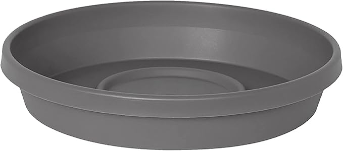 Bloem Terra Resin Saucer Tray: 15" Bottom Width - Charcoal Gray - Matte, Durable, Ribbed Bottom, Indoor and Outdoor, Fits 20" Terra Pots by Bloem
