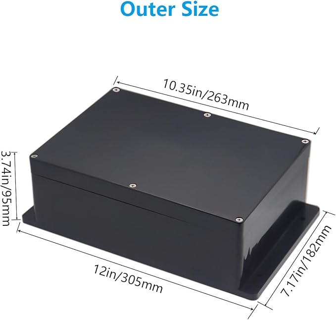 Outdoor Waterproof Junction Box IP67 Project Box ABS Black Electrical Boxes Electronic Enclsoure with Mounting Ear for DIY Project 10.4 x 7.2 x 3.7 inch (263x182x95mm) - Image 2