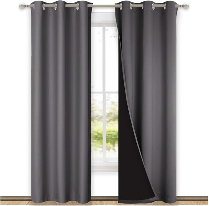 NICETOWN Grey Full Shade Curtain Panels, Pair of Thermal Insulated & Energy Efficiency Blackout Curtains for Living Room Windows, Lined Silky Window Dressing (42-inch Wide x 84-inch Long, Gray) by NICETOWN