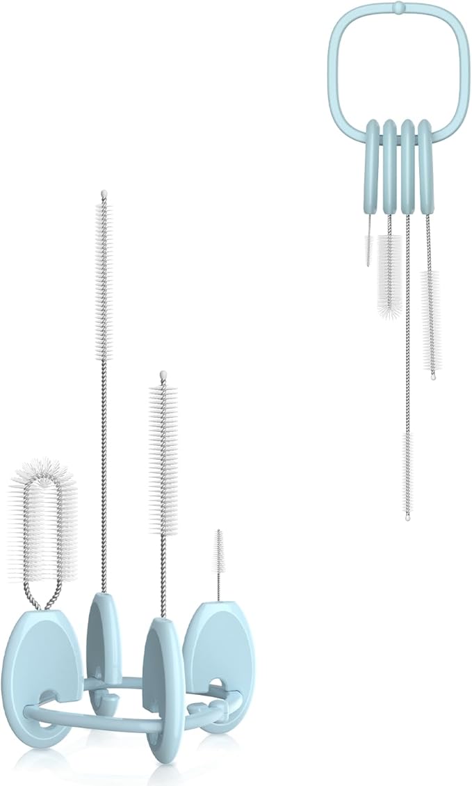 YOTIME Standing Straw Cleaner Brush Set, 4in1 Reusable Straw Brushes with Holder Ring, for Baby Bottles, Sippy Cups and Lids, Blue by YOTIME