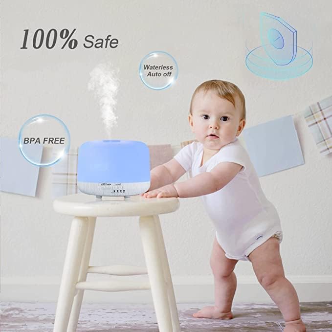 Aromatherapy Diffuser for Essential Oil, 300ml Cool Mist Humidifier with Remote Control, Aroma Diffusers for Home with Waterless Safety Switch & 14 LED Colors White Wood Base - Image 6