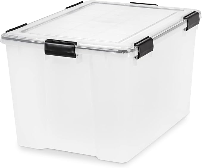 IRIS USA WeatherPro 74 Qt Storage Bins with Lids, 2 Pack, BPA-Free Plastic Gasket Box with Tight Latch and Seal, Stackable Nestable Tote Tub - Clear/Black - Image 8