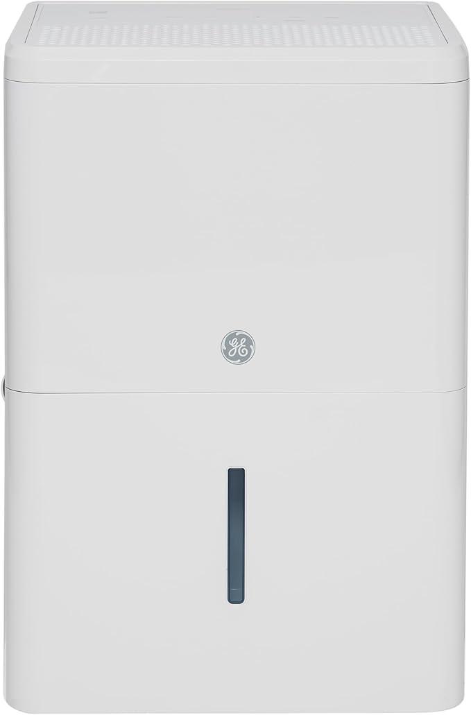 GE Portable Dehumidifier, 50 Pint Daily Output with Built-in Pump and Smart Dry for Wet Spaces Auto or Manual Drainage, Ultra Quiet, Perfect for Basement, Bedroom, Bathrooms, White by GEAppliances