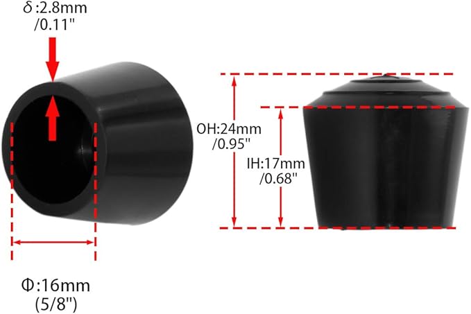 Flyshop 5/8", 16 mm, Patio Round Chair Leg Caps, Furniture Table Feet Covers Floor Protectors, Non-Marking Odourless Synthetic Rubber Legs Tips, 8 Pack, Black - Image 2