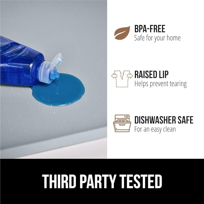 GORILLA GRIP Waterproof Silicone Under Sink Mat with Raised Lip for Kitchen and Bathroom, 46 x 22 in, Cabinet Shelf Liner Stay in Place Mats Dishwasher Safe Drawer Liner, Organizer Tray, Light Grey - Image 4