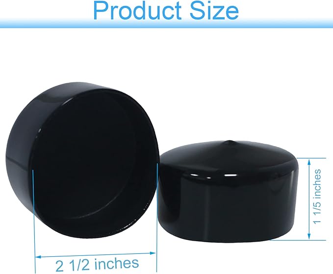 Acocony 2 1/2 Inch Rubber Cap Round 2.5 Inch Rubber End Caps PVC Flexible Protector Plastic Plugs for Round Holes Black Pack of 8 - Image 2