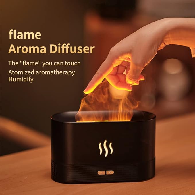 Colorful Flame Air Aroma Diffuser Humidifier, Upgraded 7 Flame Colors Noiseless Essential Oil Diffuser for Home,Office,Yoga with Auto-Off Protection 180mL (8Hours Black) - Image 4