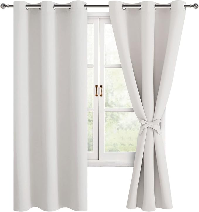 Hiasan Blackout Curtains for Bedroom, 42 x 72 Inches Long - Thermal Insulated & Light Blocking Window Curtains for Living Room/Kids Room, 2 Drape Panels Sewn with Tiebacks, Ivory by Hiasan