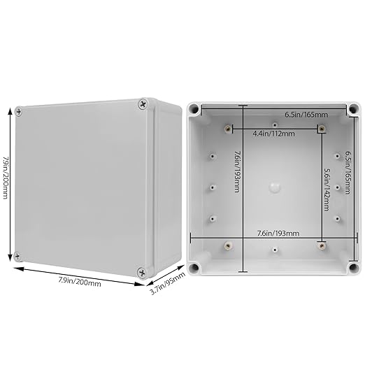 Junction Box, 7.9"x 7.9"x 3.7"(2 Pack) Outdoor Electrical Box with Mounting Plate, IP67 Dustproof Waterproof ABS Plastic Project Box, DIY Electrical Enclosure Gray (200x 200x 95 mm) - Image 2