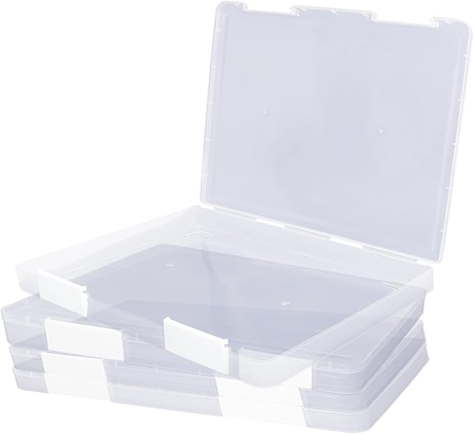 4 Pcs Clear A4 File Storage Boxes with Buckle Closure - A4 Clear Plastic Document Storage Boxes for Document Organization - 12.4 x 9.6 x 1.2 Inches + 11.8 x 8.9 x 0.8 Inches by Bonsicoky