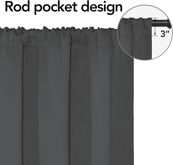 Easy-Going Rod Pocket Blackout Curtains for Bedroom, Room Darkening Window Curtains for Living Room, Thermal Insulated Noise Reduction Solid Window Drapes, 2 Panels(52x84 in, Gray) - Image 2