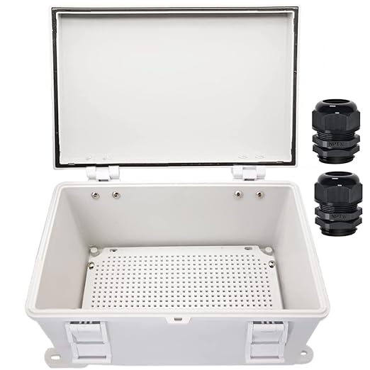 Zulkit Junction Box ABS Plastic Waterproof IP65 Electrical Boxes Hinged Shell Outdoor Universal Project Enclosure with Mounting Plate and Wall Brackets Grey 11.8 x 7.9 x 7.1 Inch by Zulkit