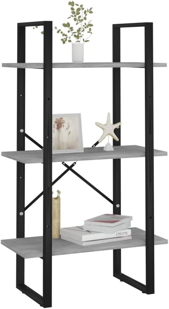 Grey 3-Tier Industrial Storage Shelf 11.8x23.6x41.3 in Matte Engineered Wood & Metal Frame Narrow Bookcase for Living Room Bedroom Office Organization - Image 5