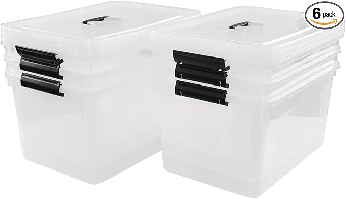 18 Liters Storage box with lid, Clear Plastic Storage Totes with Handles Set of 6 by Unknown