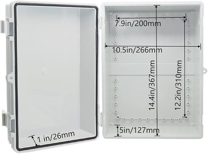 Waterproof Electrical Box with Mounting Plate 390x290x160mm, IP67 Junction Box Hinged Grey Cover ABS Project Boxes for Electronics DIY Enclosure with Wall Bracket and 2 Glands - Image 4