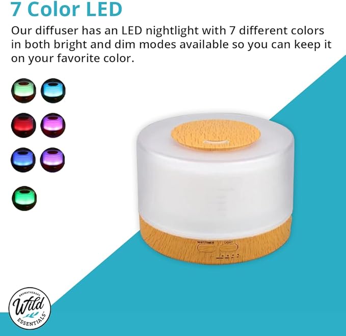 Wild Essentials 700ml Designer Large Room Essential Oil Diffuser, 5 in 1 Ultrasonic Aromatherapy Vaporizer Cool Mist Humidifier, Home, Office, Bedroom, Timer, Auto-Off, 7 Color LED (Dark Wood Hearts) - Image 3