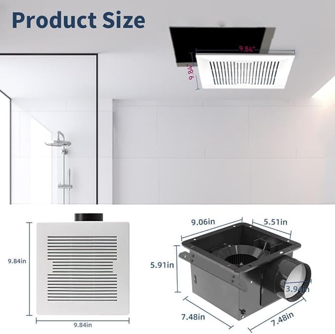 Bathroom Exhaust Fan 88CFM 1.0 Sone, Ultra-quiet Bathroom Vent Fan System Extractor Energy Saving Ceiling Exhaust Ventilation Shower Bath Fan - Image 2