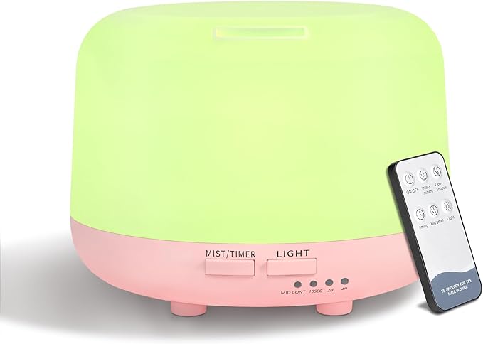 300ML Essential Oil Diffusesrs Remote Control, Aromatherapy Ultrasonic Diffuser, Cool Mist Aroma Humidfier Diffuser, 7 Color Changing LED Light, Auto-Off, Timer for Home, Room, Office, Kids.(Pink) by CHOUWEEK