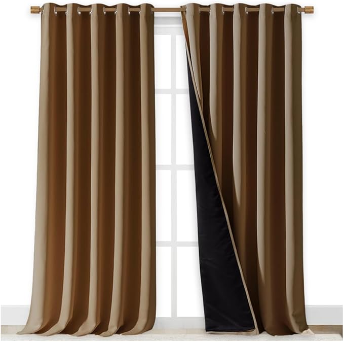 NICETOWN Full Shading Curtains for Windows, Gold Brown, Pack of 2, 70 inches W x 95 inches L, Super Heavy-Duty Black Lined Blackout Curtains for Bedroom, Privacy Assured Window Treatment - Image 2