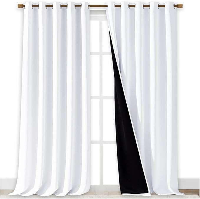 NICETOWN Full Shading Cold Blocking Curtains for Windows, Super Heavy-Duty Black Lined Blackout Curtains for Bedroom, Privacy Assured Window Treatment (White, Pack of 2, 70 inches W x 95 inches L) - Image 2
