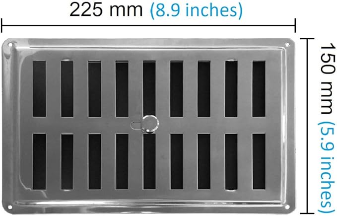 Stainless Steel Adjustable Air Vent Grille – INOX AISI 316 Non-Magnetic, Regulated HVAC Diffuser, Convection Inlet/Outlet Vent Cover for Wall or Ceiling. (9 x 6 inches) - Image 9