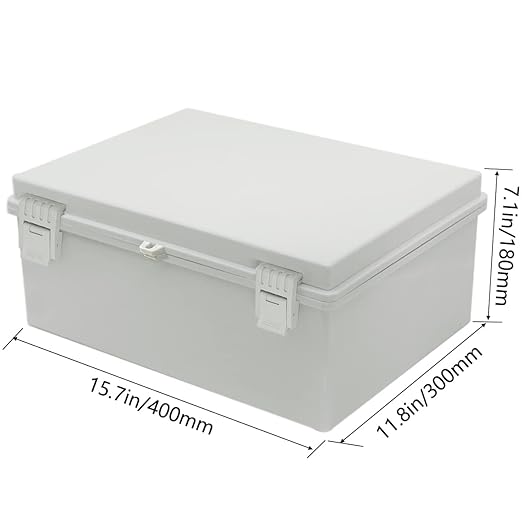 Zulkit Junction Box ABS Plastic Waterproof IP65 Electrical Boxes Hinged Shell Outdoor Universal Project Enclosure with Mounting Plate and Wall Brackets Grey 15.7x11.8X 7.1inch (400x300x180 mm) - Image 2