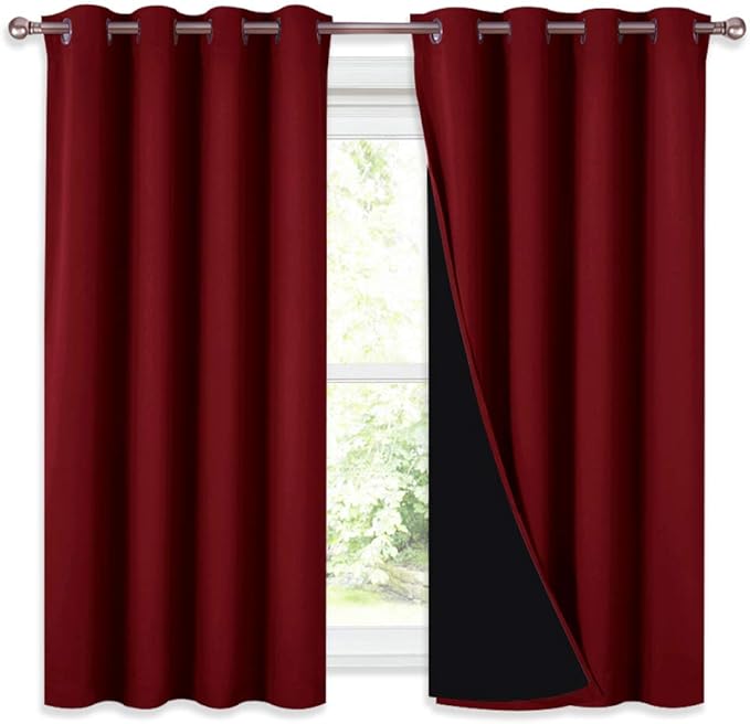 NICETOWN Kitchen Full Blackout Curtain Panels, Super Thick and Soft Insulated Window Covers, 100% Blackout Draperies with Black Backing for Cafe Window (Burgundy Red, Set of 2 PCs, 52 by 54-inch) by NICETOWN