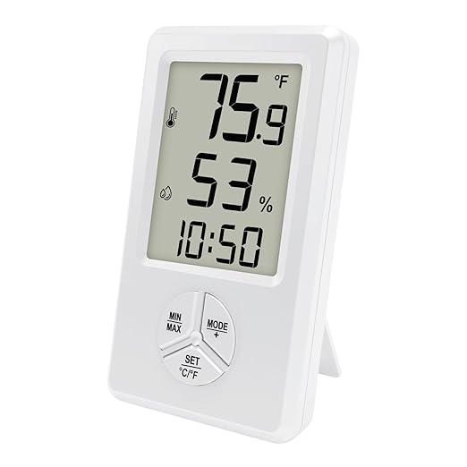 Urageuxy Digital Hygrometer Indoor Thermometer Humidity Meter with Temperature and Humidity Room Thermometer with Time Alarm Clock for Home, Bedroom, Baby Room, Office, Greenhouse, Cellar by Urageuxy