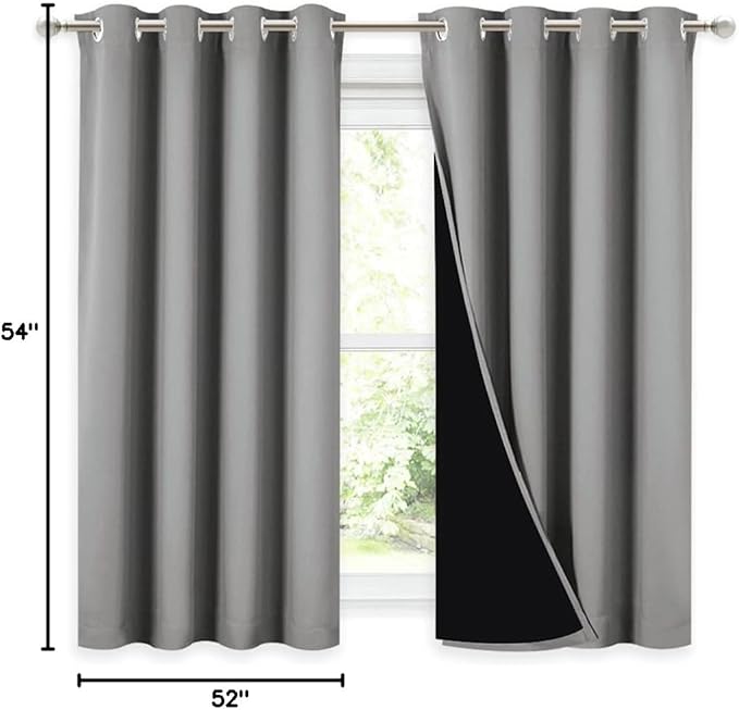 NICETOWN 100% Blackout Curtains with Black Liners, Thermal Insulated Full Blackout 2-Layer Drapes, Noise Cancellation Window Draperies for Dining Room (Silver Grey, 2 Panels, 52-inch W by 54-inch L) - Image 9