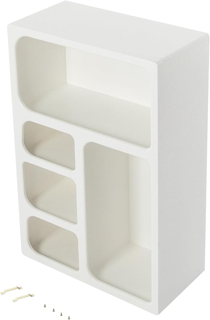 5-Compartment White Arched Floating Cabinet, Modern Geometric MDF Wall-Mount Storage Unit, Wall Mounted Storage Organizer for Bathroom, Living Room, Bedroom & Office Décor - Image 8