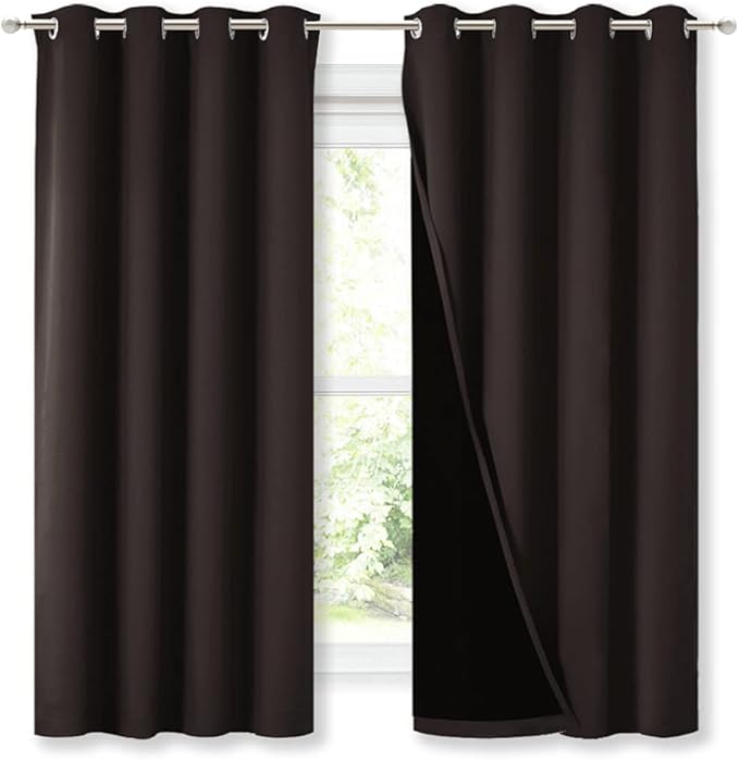 NICETOWN Extra Long Truly Blackout Drapes for Hall and Villa, 46-inch Width Each Panel, 45-inch Length, Brown, 2 Pieces, 100% Blackout Window Curtain Panels with Black Lined for Night Shift Worker by NICETOWN