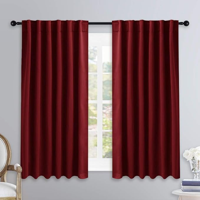 NICETOWN Christmas Burgundy Bedroom Blackout Draperies Panels - (Red Color) 52 inches x 54 inches, 2 Panels Set, Thermal Insulated Blackout Curtains/Drapes for Present - Image 2