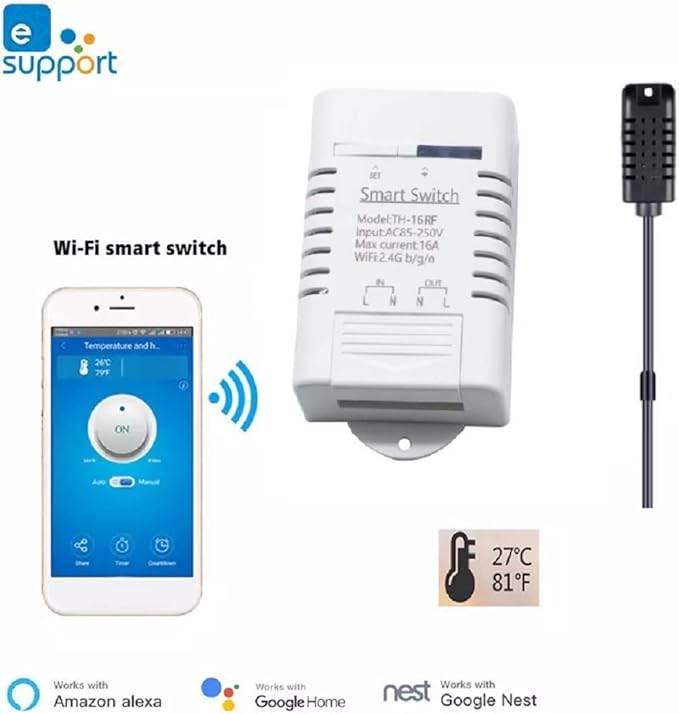 eWeLink Smart 16A Switch with Temperature and Humidity Monitoring, WiFi Thermostat Controller Compatible with Alexa Google Home (Temperature and Humidity) - Image 2