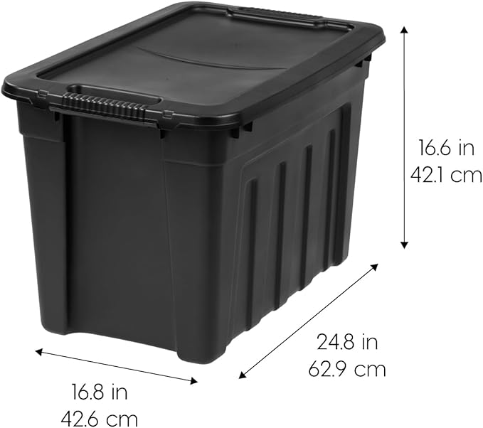 IRIS USA 20 Gallon Heavy Duty Storage Totes with Easy-Grip Handles, 4 Pack - Large Bins with Lids Garage Organizing Tubs, Durable Stackable Utility Containers, Made in USA - Black - Image 2