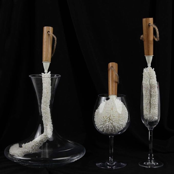 Lily's Home Decanter Cleaning Brush Set with Bamboo Handles, Glassware Cleaning Brushes for Hard to Reach Areas, Ideal for Champagne Flutes, Beer Mugs, Baby Bottles and Narrow Neck Goblets (Set of 3) - Image 5