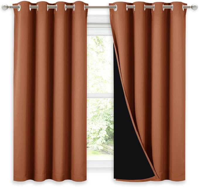 NICETOWN 100% Blackout Curtains 54 inches Long, Double-Deck Completely Blackout Window Treatment Thermal Insulated Lined Drapes for Small Window (Burnt Orange, 1 Pair, 52 inches Width Each Panel) by NICETOWN