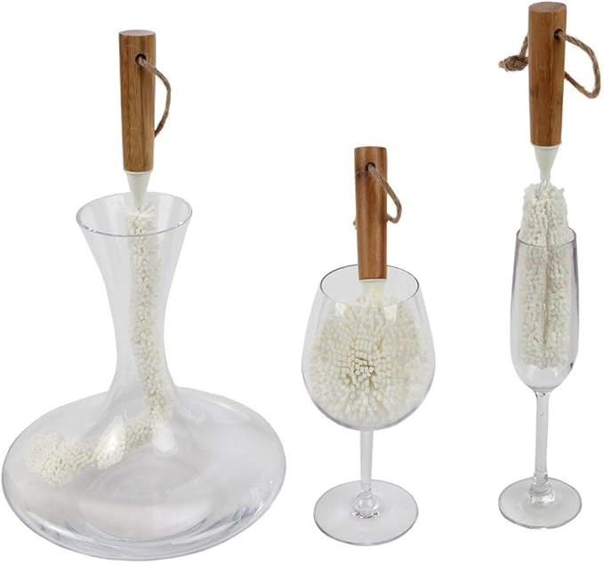 Lily's Home Decanter Cleaning Brush Set with Bamboo Handles, Glassware Cleaning Brushes for Hard to Reach Areas, Ideal for Champagne Flutes, Beer Mugs, Baby Bottles and Narrow Neck Goblets (Set of 3) - Image 2